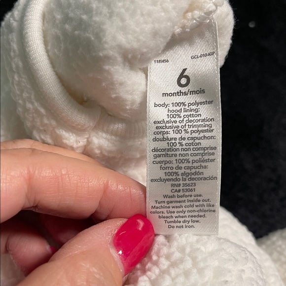 CARTERS BABY WHITE SHERPA FLEECE TEDDY BEAR BODYSUIT WITH HEART POCKETS SIZE 6M - Picture 6 of 6